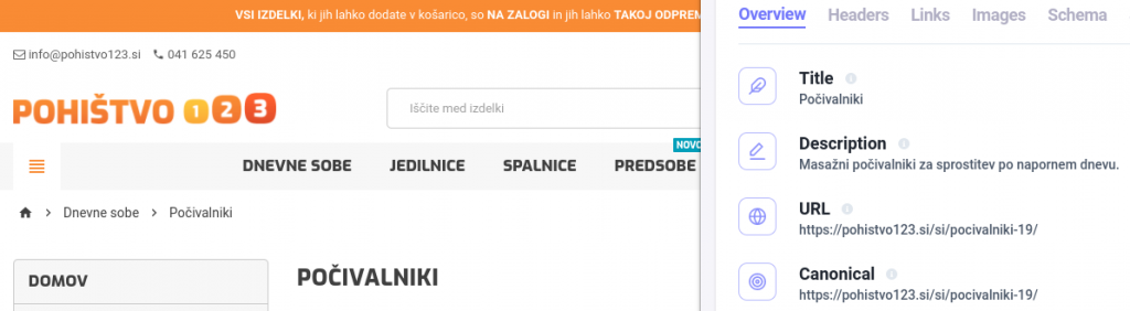nsite seo optimizacija spletne strani pohistvo123.si